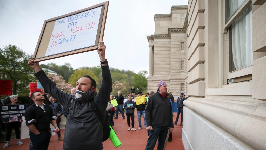 Protests erupt outside Capitol over Beshear's handling of pandemic, disrupting briefing