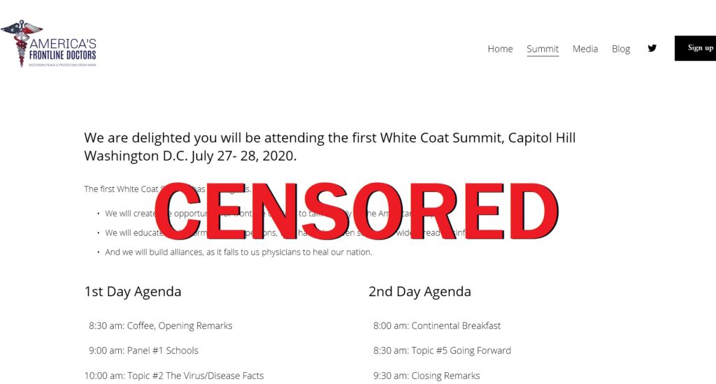 Americas Frontline Doctors Website Censored