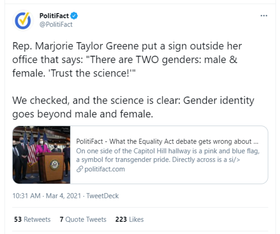 'Science'? PolitiFact Denies the FACT That We're Born Boys or Girls
