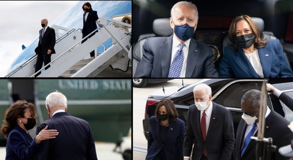 People are Noticing Something Odd About Kamala Harris & Biden Photos Showing Them Traveling Together