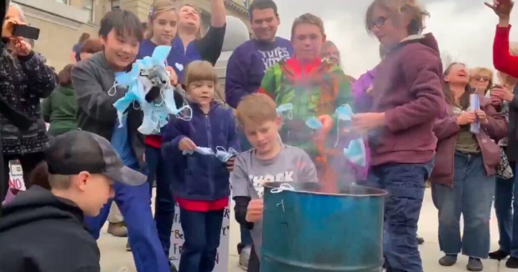 “BURN THE MASK:” Adults, Children Burn Face Masks at Idaho State Capitol