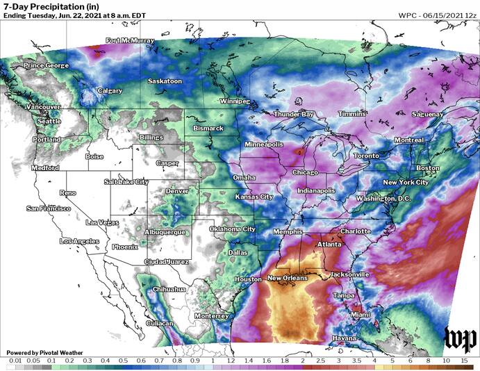 Tropical system to drench Gulf Coast, while Tropical Storm Bill zips toward Newfoundland