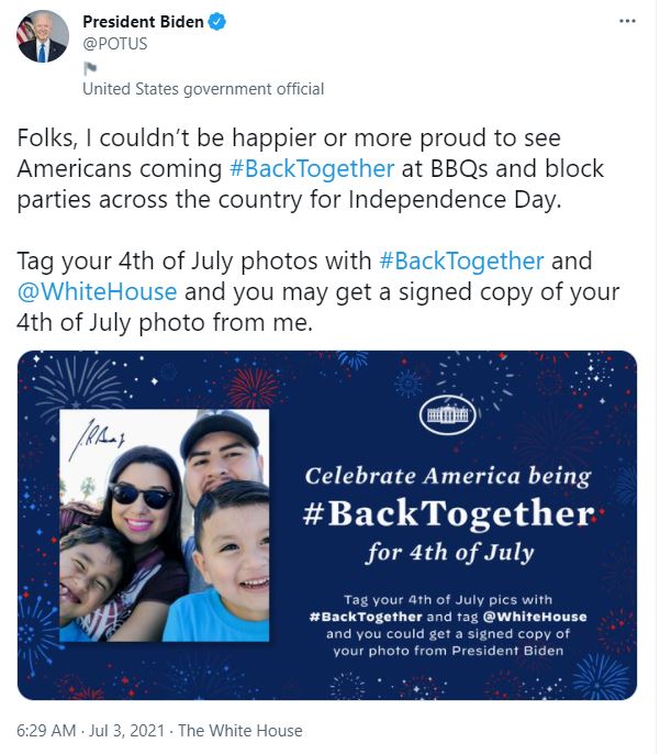 Joe Biden, July 4 Grinch, would now like to get his hands on your selfies