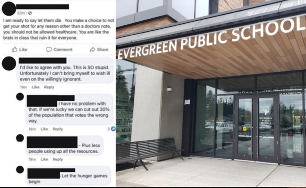 Washington Middle School Teacher Under Investigation for Wishing Unvaccinated People Who ‘Vote the Wrong Way’ Would Die