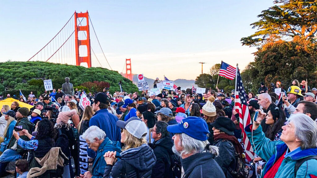 Hundreds Protest Against Vaccine Mandates Near Golden Gate Bridge