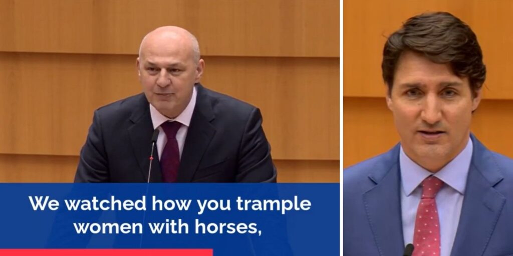 WATCH: Member of European Parliament calls Justin Trudeau a dictator to his face