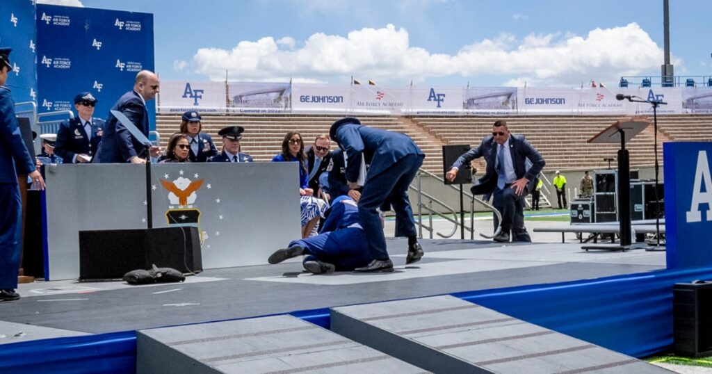 Strange Detail Noticed About Biden's Shoes During Fall at Air Force Academy Graduation