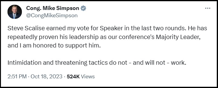 Idaho Republican Rep Mike Simpson Views Constituent Contacts as “Intimidation and Threatening”