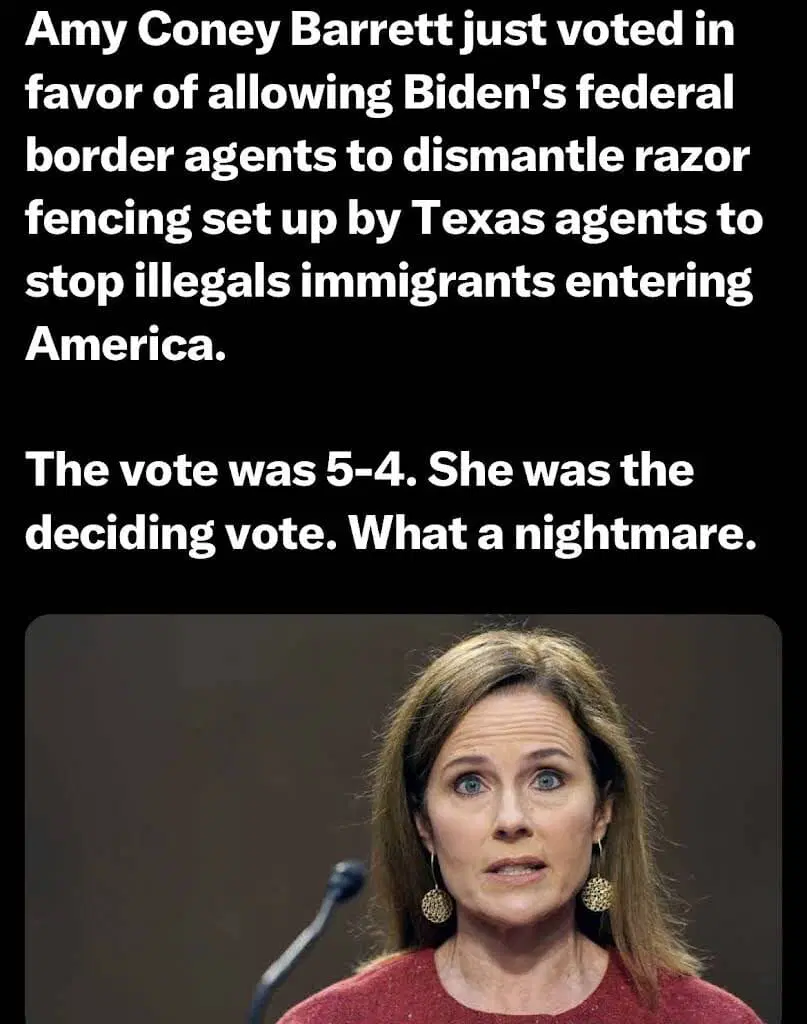 Supreme Court Grants Biden’s Request To Dismantle Texas Razor Wall That Slowed Flow Of Illegals, Trump-Appointed Judge Was Deciding Factor