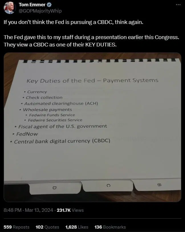 Federal Reserve Says Launch Of CBDC Is ‘Key Duty’ In Message To Congress