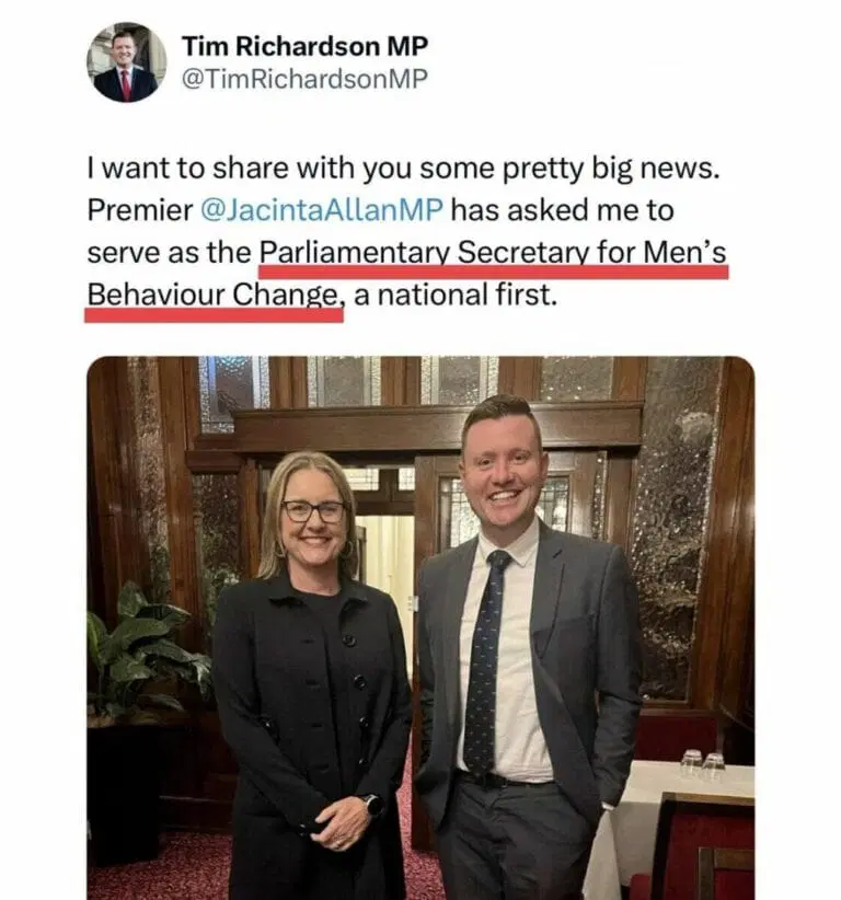 Victoria Australia Appoints New Minister For ‘Men’s Behavior Change’ Task Force