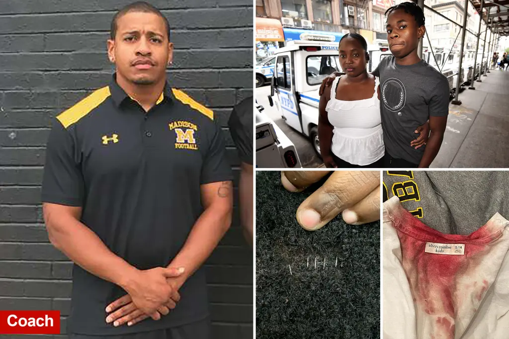 NYC football coach accused of smashing student’s head into wall so many times, he needed staples in his skull: ‘Failed my son’