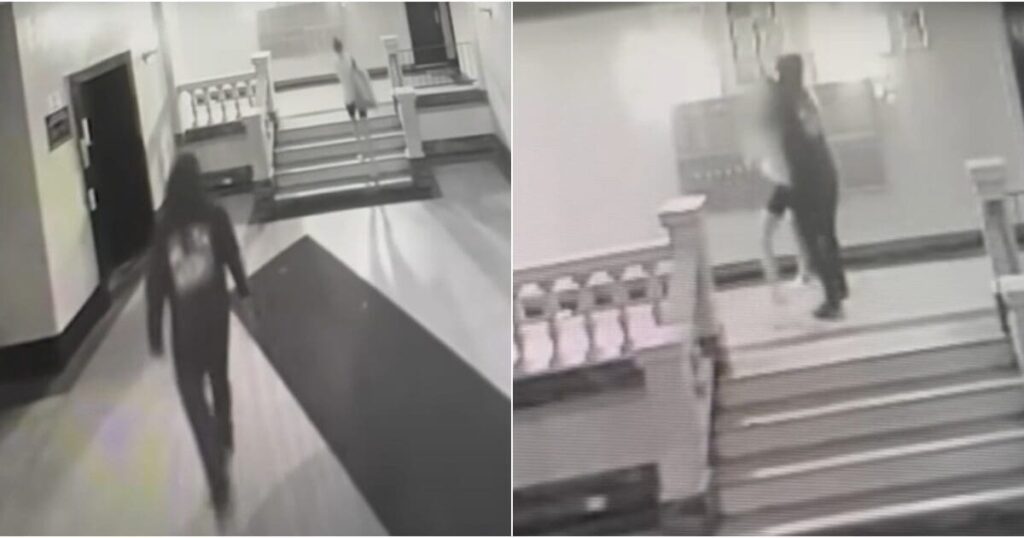 Frightening footage catches man follow random woman into apartment building, choke her