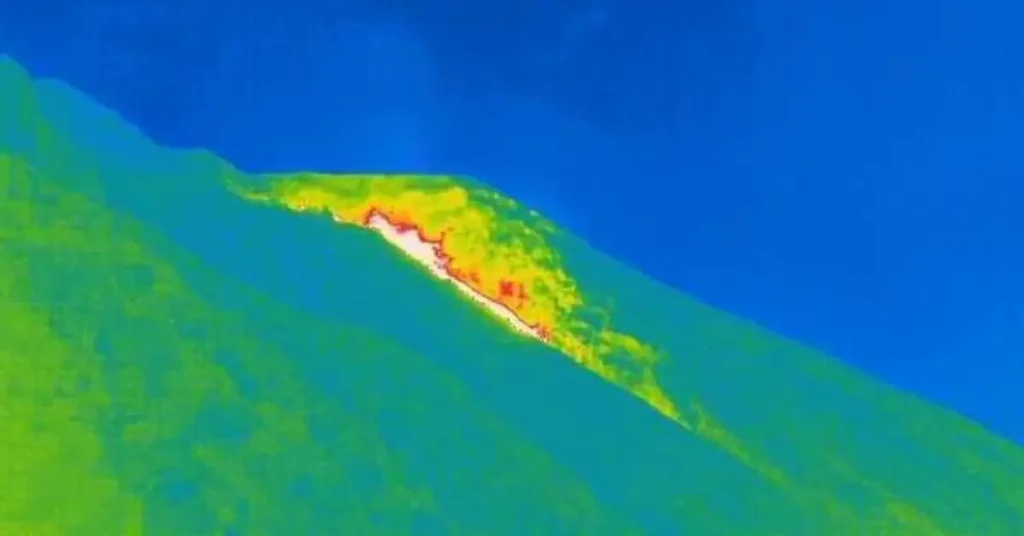 Strombolian activity, lava overflow at Stromboli volcano, Italy