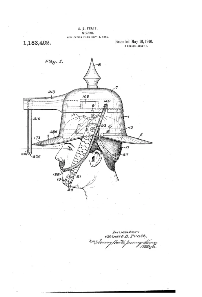 Shooting helmet designed by A.B. Pratt