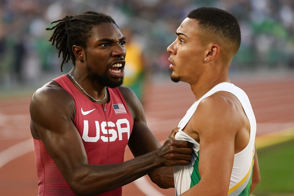 Bad blood. Lyles shoved by Bednarek after his win in 200 meters at US nationals