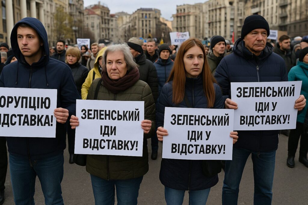 Anti-corruption protesters gathered in Kyiv, demanding Zelensky's resignation.